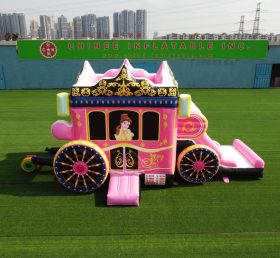 T5-672 Disney Pink Princess Carrozza Combinazione Trampolino e Scivolo Party