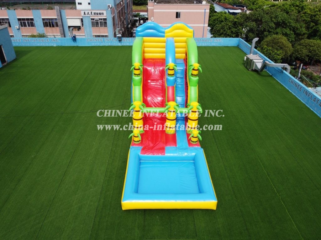 T8-1410B Outdoor Tropical Inflatable Wave Water Slide With Pool