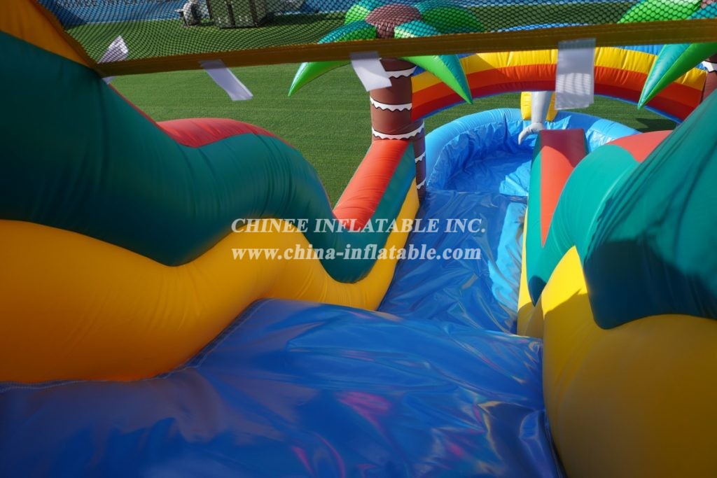 T8-1332 Dolphin Theme Inflatable Palm Tree Water Slide Kids Party Adults Inflatable Slide With Pool