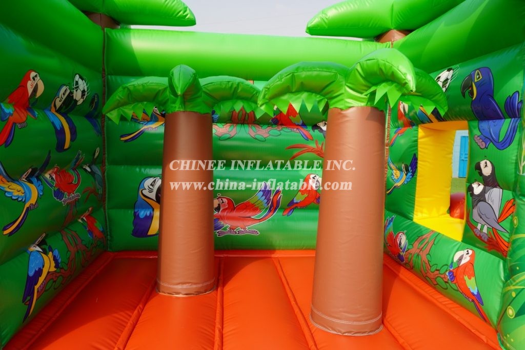 T2-005B Inflatable Combo With Slide Palm Trees Parrot Animal Theme