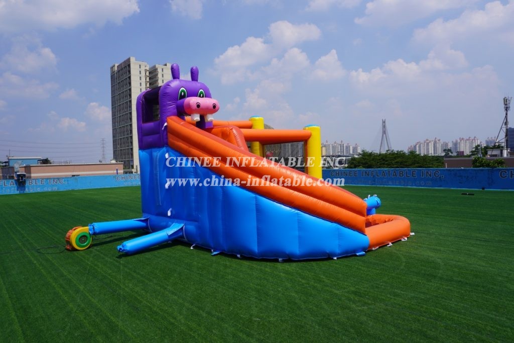 T8-3809 Kids Hippo Water Slide Bounce House Colorful Wet Combo