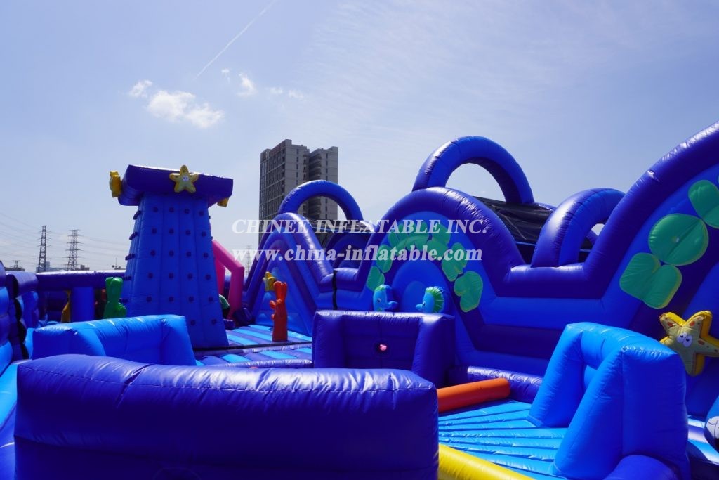 GF2-067 Undersea World Inflatable Park With Slide Shark Obstacle Courses Octopus Interactive Game