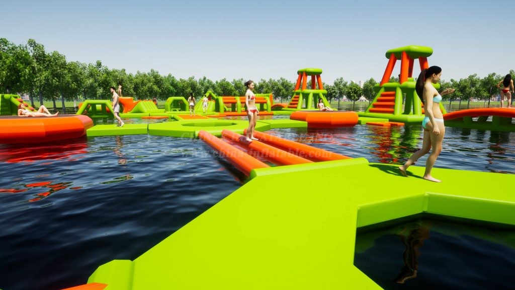 S194 Green Inflatable Water Park Aqua Park Water Island