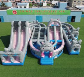 CR2-801 Percorso a ostacoli gonfiabile gigante a tema ippopotamo corsa impegnativa