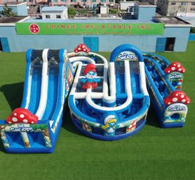 CR2-846 Percorso a ostacoli gonfiabile gigante a tema I Puffi corsa impegnativa