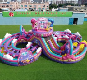 CR2-969 Percorso a ostacoli gonfiabile gigante a tema Shimmer & Shine con corsa impegnativa