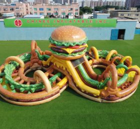 CR2-989 Percorso a Ostacoli Gonfiabile a Tema Hamburger Gigante e Sfida di Corsa