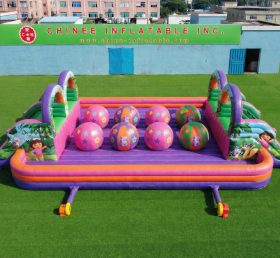 T11-4751E Percorso a ostacoli gonfiabile a tema Dora con grandi sfere doppie Wipeout