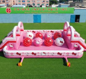 T11-4751G Percorso a ostacoli gonfiabile a tema Hello Kitty con doppie grandi sfere Wipeout