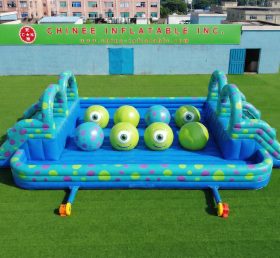 T11-4751N Percorso a ostacoli gonfiabile a doppio wipeout con grandi sfere a tema Monsters Inc