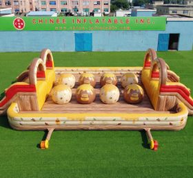 T11-4751Z Percorso a ostacoli gonfiabile a doppia sfida con grandi palle a tema Winnie the Pooh