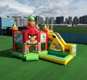 T2-8770 Castello Gonfiabile a Tema Angry Birds con Scivolo e Piscina