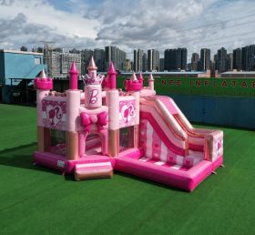 T2-8774 Castello Gonfiabile a Tema Barbie con Scivolo e Piscina