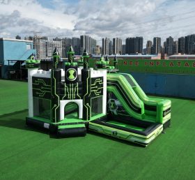 T2-8777 Castello Gonfiabile a Tema Ben 10 con Scivolo e Piscina