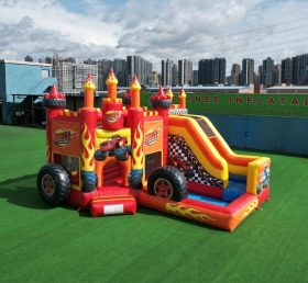 T2-8778 Castello Gonfiabile a Tema Blaze Monster con Scivolo e Piscina