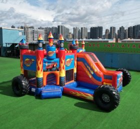 T2-8779 Castello Gonfiabile a Tema Blaze Monster con Scivolo e Piscina