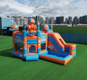 T2-8781 Castello Gonfiabile a Tema Blippi Wonders con Scivolo e Piscina