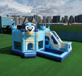 T2-8782 Castello Gonfiabile a Tema Bluey con Scivolo e Piscina