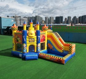 T2-8783 Castello Gonfiabile a Tema Bob Aggiustatutto con Scivolo e Piscina