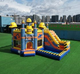 T2-8784 Castello Gonfiabile a Tema Bob Aggiustatutto con Scivolo e Piscina