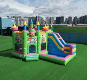 T2-8788 Castello Gonfiabile a Tema Cocomelon con Scivolo e Piscina