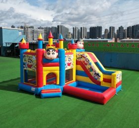 T2-8789 Castello Gonfiabile a Tema Crayon Shin-chan con Scivolo e Piscina