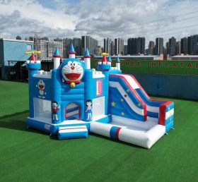 T2-8791 Castello Gonfiabile a Tema Doraemon con Scivolo e Piscina