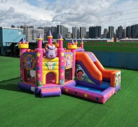 T2-8793 Castello Gonfiabile a Tema Dora con Scivolo e Piscina
