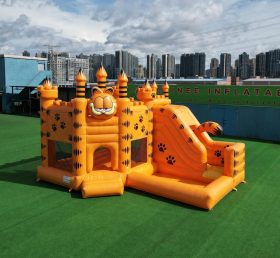 T2-8796 Castello Gonfiabile a Tema Garfield con Scivolo e Piscina