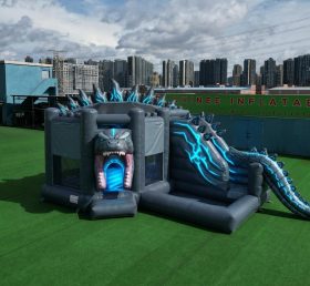 T2-8797 Castello Gonfiabile a Tema Godzilla con Scivolo e Piscina