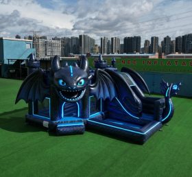 T2-8800 Castello Gonfiabile a Tema Dragon Trainer con Scivolo e Piscina
