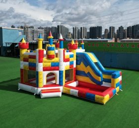 T2-8802 Castello Gonfiabile a Tema Lego con Scivolo e Piscina