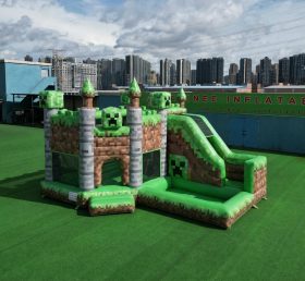 T2-8807 Castello Gonfiabile a Tema Minecraft con Scivolo e Piscina