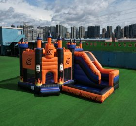 T2-8814 Castello Gonfiabile a Tema Naruto con Scivolo e Piscina