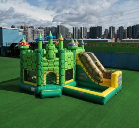 T2-8816 Castello Gonfiabile a Tema Tartarughe Ninja con Scivolo e Piscina