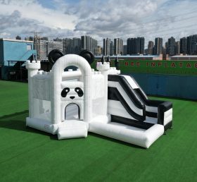 T2-8818 Castello Gonfiabile a Tema Panda con Scivolo e Piscina