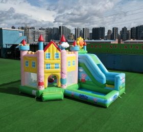 T2-8820 Castello Gonfiabile a Tema Peppa Pig con Scivolo e Piscina
