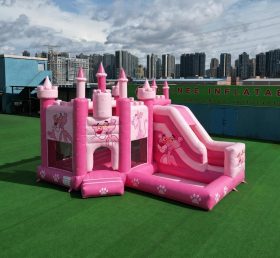 T2-8821 Castello Gonfiabile a Tema Pantera Rosa con Scivolo e Piscina
