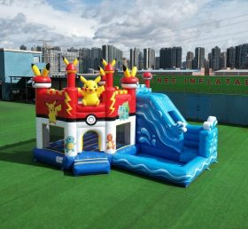 T2-8823 Castello Gonfiabile a Tema Pokemon con Scivolo e Piscina
