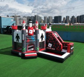 T2-8826 Castello Gonfiabile a Tema Roblox con Scivolo e Piscina