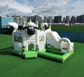 T2-8829 Castello Gonfiabile a Tema Shaun la Pecora con Scivolo e Piscina