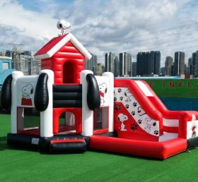 T2-8832 Castello Gonfiabile a Tema Snoopy con Scivolo e Piscina