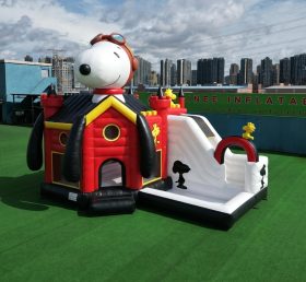T2-8833 Castello Gonfiabile a Tema Snoopy con Scivolo e Piscina