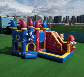 T2-8834 Castello Gonfiabile a Tema Sonic con Scivolo e Piscina