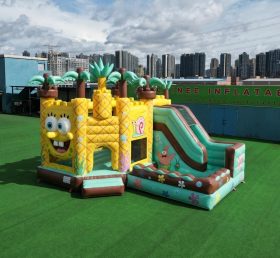 T2-8837 Castello Gonfiabile a Tema SpongeBob con Scivolo e Piscina