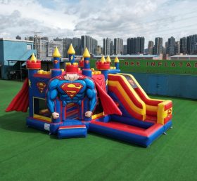 T2-8841 Castello Gonfiabile a Tema Superman con Scivolo e Piscina