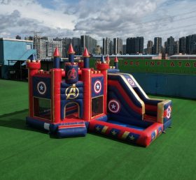 T2-8843 Castello Gonfiabile a Tema Avengers con Scivolo e Piscina