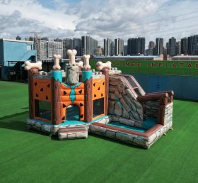 T2-8844 Castello Gonfiabile a Tema I Flintstones con Scivolo e Piscina