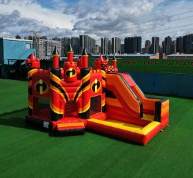 T2-8845 Castello Gonfiabile a Tema Gli Incredibili con Scivolo e Piscina