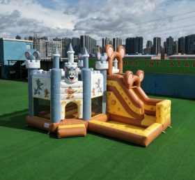 T2-8853 Castello Gonfiabile a Tema Tom e Jerry con Scivolo e Piscina